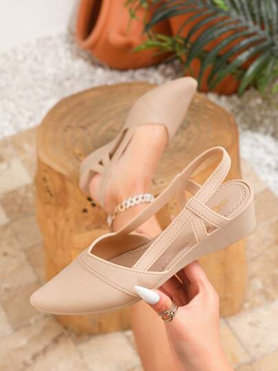 Women's Pointed Toe Kitten Heel Sandals, Casual Fashion Spring/Summer Outdoor Beige Elegant Formal Ladies Sandals