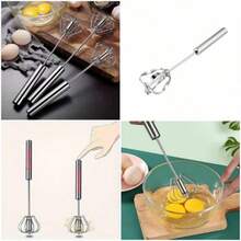Batidor de huevos manual - Herramienta esencial de cocina, Batidor manual fácil con varilla giratoria, Batidor semiautomático de acero inoxidable, Herramienta multifuncional para el hogar, Apto para batir huevos, espumar leche, batidor manual - 1 pieza - Ver 1