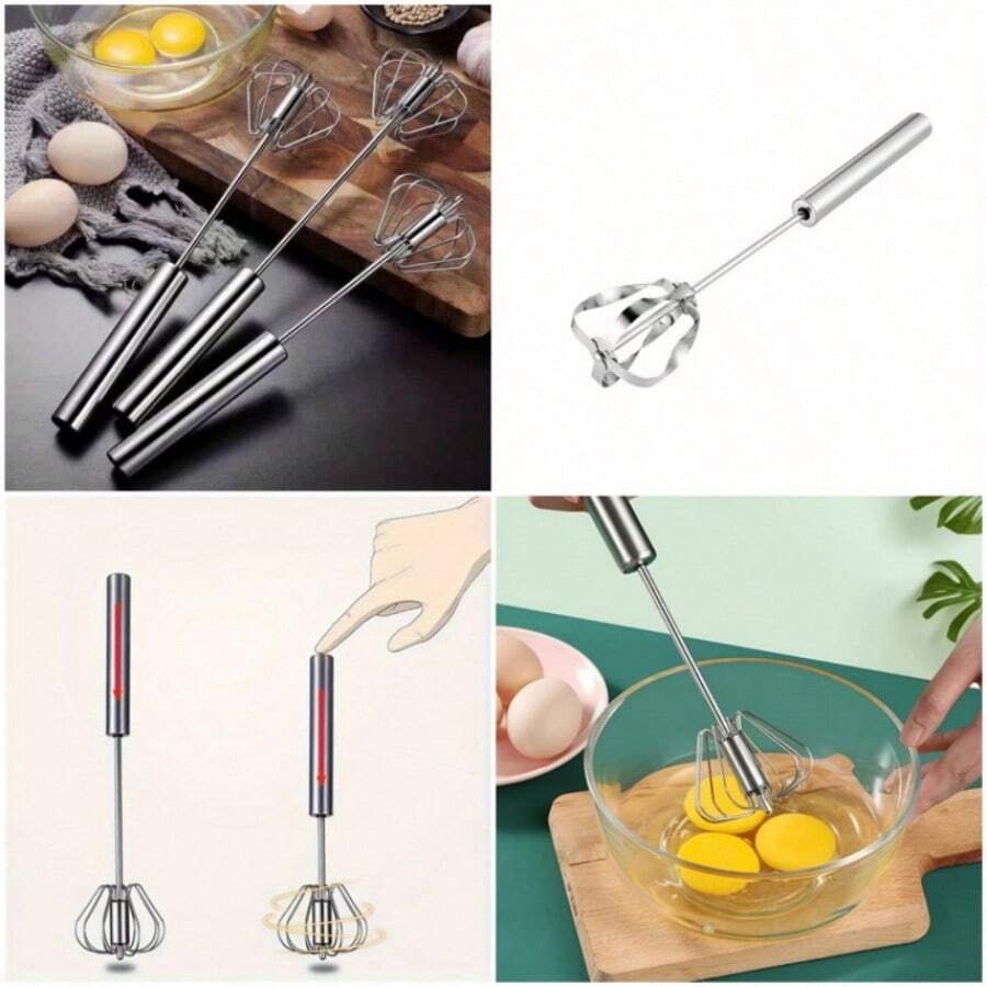Batidor de huevos manual - Herramienta esencial de cocina, Batidor manual fácil con varilla giratoria, Batidor semiautomático de acero inoxidable, Herramienta multifuncional para el hogar, Apto para batir huevos, espumar leche, batidor manual - 1 pieza - Ver 1