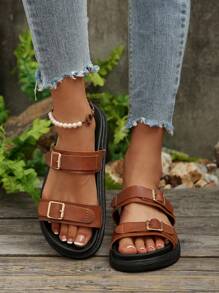 Women's Simple Slippers/Sandals, Beach Vacation Casual Open-Toe Thick-Soled Shoes, Comfortable Slide Flat Fashion Sandals
