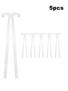 1/5/10Pcs Satin Wedding Chair Bows With Long Tails 43.3In Wedding Aisle Decorations Sashes With Ties White Chair Sashes Draping Ribbons Bows For Wedding Banquet Party Bridal Shower Events Paty Decoration
