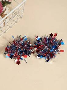 2 pièces Boucles d'oreilles à feux d'artifice larges et brillantes, boucles d'oreilles de fête exagérées de style de rue rouges/blanches/bleues, boucles d'oreilles pour femmes avec ambiance de festival