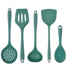 Set de 5 piezas de utensilios de cocina de silicona con pala para sartén antiadherente, cucharón, herramientas de cocina resistentes al calor - Multicolor - Ver 9