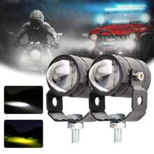 CyberDyer 2 szt. Dwukolorowy reflektor LED do motocykla, 20 W wodoodporny reflektor motocyklowy, żółto-biały dwukolorowy reflektor z wiązką światła Hi/Lo do motocykla, samochodu ciężarowego, ATV, terenowego SUV-a, uniwersalnej lampy roboczej - zestaw akcesoriów motocyklowych (sparowany, bez baterii)