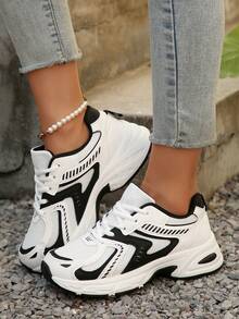 Women's Mesh Low-Top Round Toe Thick Sole Casual Versatile Lightweight Non-Slip Lace-Up Athleisure Sneakers, Suitable For All Seasons, Couples Style, Plus Size Up To US 45