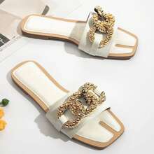 Refined Women Glittery Mule Sandals For Womens Knot Buckle Strappy Comfort - trắng - Xem 1