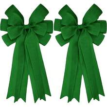 2 Pcs 20 X 10 Inch Large Pink Burlap Bows Easter Wreaths Bow For Gift Wrapping Spring Tree Topper Front Door Home Decorations - Green - View 1