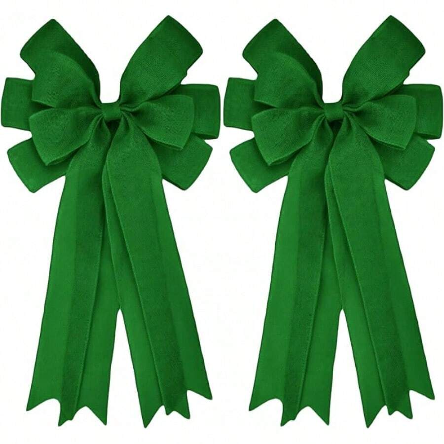 2 Pcs 20 X 10 Inch Large Pink Burlap Bows Easter Wreaths Bow For Gift Wrapping Spring Tree Topper Front Door Home Decorations - Green - View 1