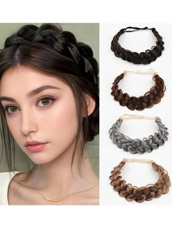 手工编织假发扭发头带，适合女士和女孩，合成编织发带，弹性头带，带可调节腰带，编织头带，发饰