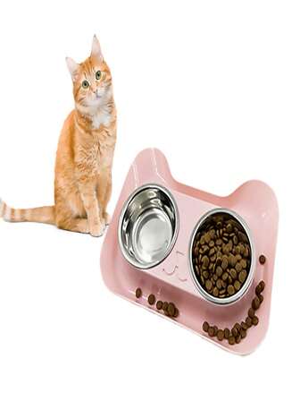 Dos Tazones para Gato en Acero Inoxidable y Base Antiderrames