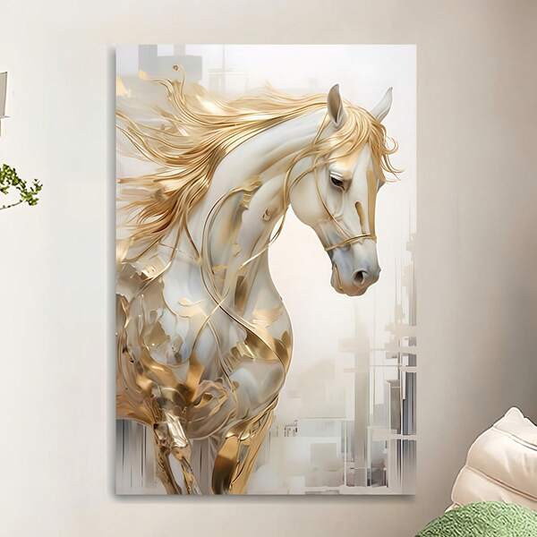 قطعة واحدة، حصان ذهبي، لوحة جداريّة مطبوع عليها حيوانات، بطانية مصنوعة من قماش مقاوم للماء، مناسبة للمنزل والمكتب والنوم والمعيشة والدراسة والحمام والبار وفن الحائط وديكور المنزل، هي هدية عيد مثالية
