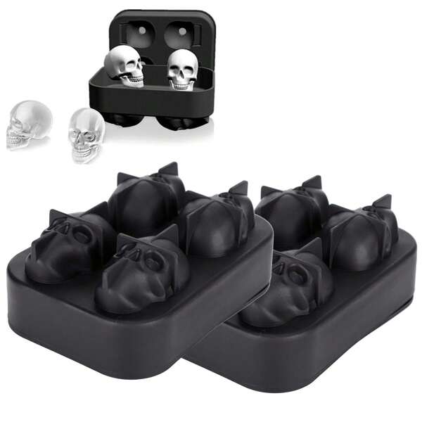 Cubitos de hielo, bandeja de modelado de cubitos de hielo con forma de calavera de silicona, cubitos de hielo de silicona orgánica para pasteles, dulces, cocina y hornear
