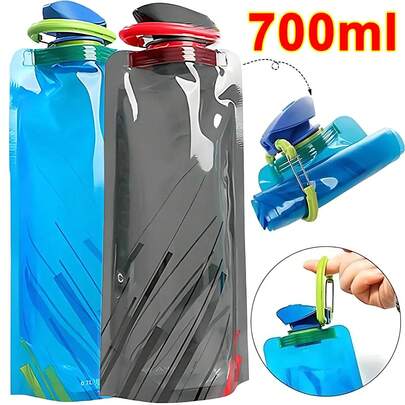 1 pieza Bolsa de agua portátil ultraligera plegable de 700ML con boquilla de pico, para deportes al aire libre, fitness, ciclismo, almacenamiento portátil de gran capacidad