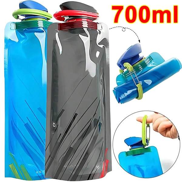1 Stück 700ML tragbare ultraleichte faltbare Wassertasche mit Schnabel, faltbarer Sport Outdoor Fitness Radfahren tragbarer Wasserbeutel mit großer Kapazität