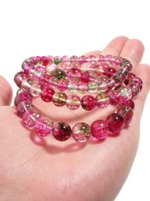 1 pieza Pulsera elástica con cuentas de estilo bohemio con sandía y cuarzo fantasma, cuentas redondas de piedras naturales, accesorio diario y festivo para mujer, se ajusta a todas las estaciones