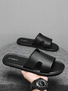 HISQIM Men's Comfortable And Fashionable Black Slippers Cross Slippers Cool Flat Casual Sandals, Shower Shoes