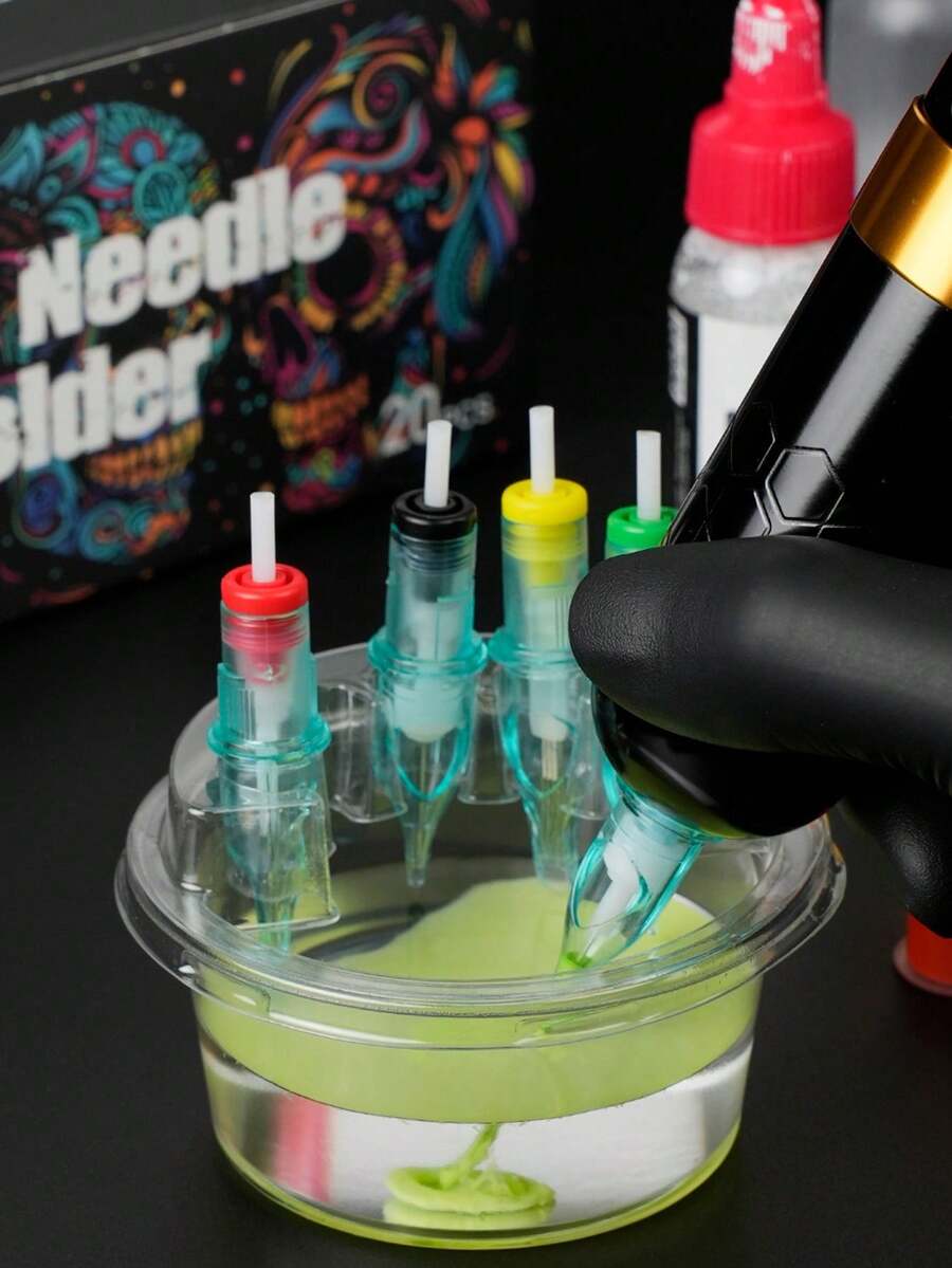 20个防漏纹身墨水清洗杯 - 透明塑料材质，易于混合稀释，适用于Tip-Top墨水盒清洁 - 专业级，无需电池