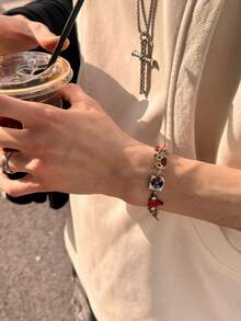 2pcs Fashion New Hip-Hop Style Designer's Collab Titanium Steel Adjustable Chain Bracelets, Designed For Students And Hip-Hop Enthusiasts, Essential Accessory For Daily Wear And Party - Sound Waves - View 3