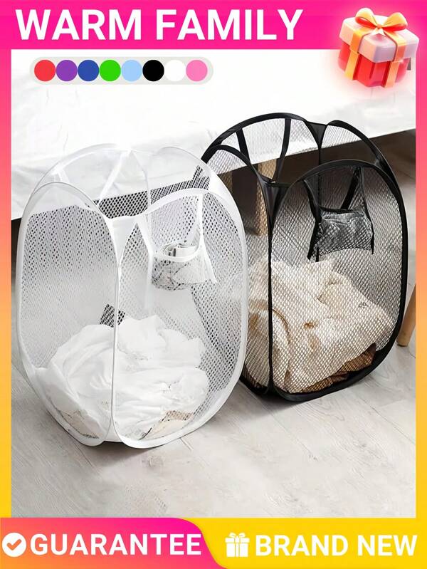 Cesto de ropa grande con apertura superior - Cesto de malla plegable de 80L para almacenamiento de ropa sucia, bolsa de lavado transpirable con abertura ancha y bolsillos laterales - Diseño plegable que ahorra espacio para el hogar, dormitorio, apartamento, universidad
