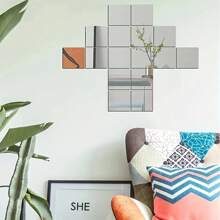 4/8pcs, 15/20/25/30cm Acrylic 3D Square Mirror Wall Sticker Decor, 1mm Thick, Suitable For Bedroom, Living Room, Office, Kitchen, Bathroom, Garage Entrance, Dance Studio, Gym, Yoga, Shatterproof, Removable Self-Adhesive Acrylic Mirror, Wall-Mounted Vanity Mirror, Full-Length Mirror, Polished Surface, No Frame Required Stickers Personalised Stickers