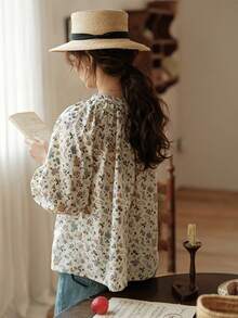 Ditsy Floral Printed Loose Layered Bluzka, Elegancki Casual Top Dla Kobiet