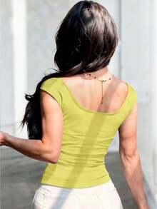 Blusa Casual de Tirantes Anchos con Detalle de Moño y Escote Redondo - Amarillo - Ver 2