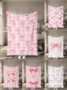 1 Stück Mädchen rosa Schleife bedruckter Flanell Schal Decke, Muttertagsgeschenk, leichte Frühling/Herbst Wurfdecke, Büro Nickerchen Decke, Klimaanlage Decke, Heimdekoration, weich & flauschige Lässig Decke, non-shedding & verblassungsresistent, verschiedene Größen erhältlich