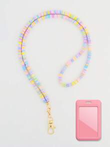 Colored Flat Silicone Beads Neck Lanyard For ID Badge Card Holder Keys And Keychain, With Pink ID Badge Card Holder, Cute Beads Teacher Necklace Lanyard, Great Gift For Women, Teacher, Office Worker School Car Accessories Goth Y2k Bag Charms Car Friend Sister Gift Ideas - Multicolor - View 23