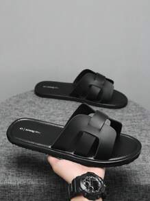 HISQIM Men's Comfortable And Fashionable Black Slippers Cross Slippers Cool Flat Casual Sandals, Shower Shoes