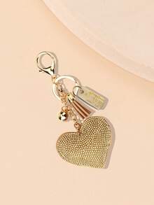 Rhinestone Heart-Shaped Solid Color Bag Charm Keychain, Y2k Tag Keyring, Backpack, Wallet Pendant, Mother'S Day Gift, Valentine'S Day Gift, Fashionable Metal Bag Charm, Travel Accessories, Small And Lightweight Car Keychain Pendant With Metal Hanging Buckle - Multicolor - View 2
