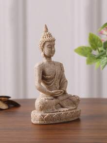 1pc Resin Sandstone Buddha Statue, For Home Decor, Holiday Decoration, Festival Gift