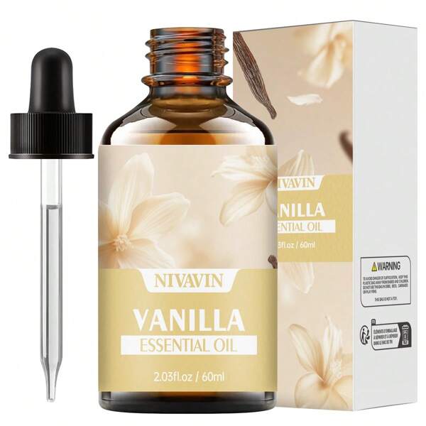 NIVAVIN 30ml/60ml Plant-Extracted Vanilla Fragrance Essential Oil, Moisturizing Body Care With Long-Lasting Aroma. Beautifully Packaged, Ideal Gift Choice. Suitable For Body, Face, Hair, Can Be Used With Diffuser/Reed Diffuser/Wood Diffuser For Home, Office, Outdoor Camping, Car And More Occasions. Perfect Holiday Gift Idea