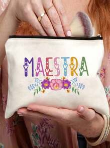 1pc Teacher Gifts,To Best Teacher Ever Letter Print Makeup Bag,Gift Bag Zipper Bag For Travel Makeup Bags Makeup Organizer Make Up Organizer Makeup Storage Makeup Pouch Make Up Pouch,For Holiday Beach, Bathroom Collection, Bedroom Collection, Large Capacity