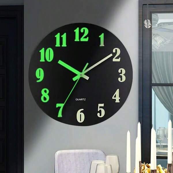 1 Simple Black Night Light Wall Clock, Retro Rural Tuscan Design - Silent Without Ticking, Wooden Frame, Japanese Quartz Movement, Very Suitable For Living Room, Bedroom, Kitchen, Office Decoration, Thanksgiving And Christmas Home Art Decoration (Battery Powered, AA Batteries Not Included) Room Decor Clock Wall Bedroom Decor Dormitory Decor Back To School