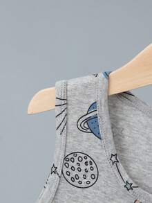 6PCS/Set Boys Summer Sleepwear Pajamas, Vest & Shorts Outfit, Young Boys Thin Space Pattern Loungewear Set - Multicolor - View 6