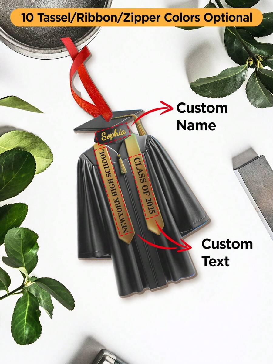 1pc Custom Graduation Ornament With Your Name And Text, Custom Bachelor Gown Character Decor, Personalized Gift, Graduation Gifts, Graduation Decorations, Class Of 2025, Gifts For Friends, College, High School Graduation, Graduation Party, Teacher Appreciation Gift, Teacher Gifts, Gifts For Classmates, Friend Gift, Personalized Gift For Son And Daughter, Gift For Bofriend/ Girlfriend Motivational Gifts, Gift For Him, Gift For Her
