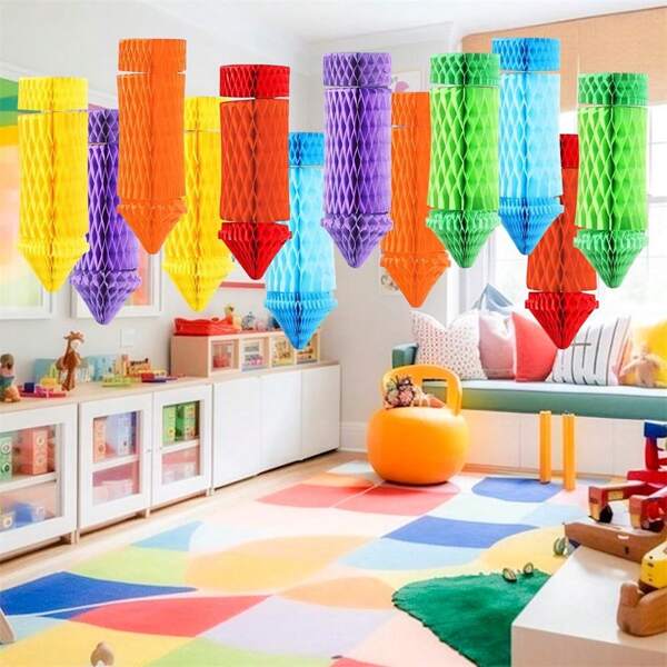 Decoración colgante de bolas de panal de lápiz, decoración de lápices de papel para volver a la escuela, temporada de graduación, adorno de aula