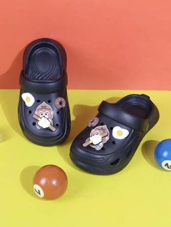 1 Pair Kids Black Summer Sandals, Toddlers' Anti-Slip Indoor Outdoor Beach Slippers For Boys And Girls