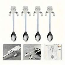 1pc Stainless Steel Cat Design Coffee Spoon, Creative Cat Dessert Spoon, Machine Washable And Reusable, , Suitable For Restaurants, Kitchens, Parties, Weddings, Gifts For Cat Lovers Back To School