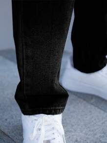 Men's Simple Solid Color Distressed Straight Leg Jeans