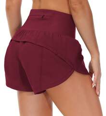 Running Shorts For Women With Liner High Waisted Lightweight Womens Workout Shorts With Pocket - Màu Đỏ Sâu - Xem 2