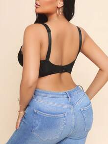 Plus Size Women Elegant Lace Embellish Wireless Bra With Adjustable Straps, Sexy Ultra-Thin Cup Bra - Black - View 2