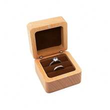 1 Pc Personalized Engagement Ring Box, Customized Engraved Wooden Ring Box, Double Slot Square Wedding Ring Box, Ring Bearer Box, Anniversary Gift For Her, Valentine's Day Gift, Mother's Day Gift