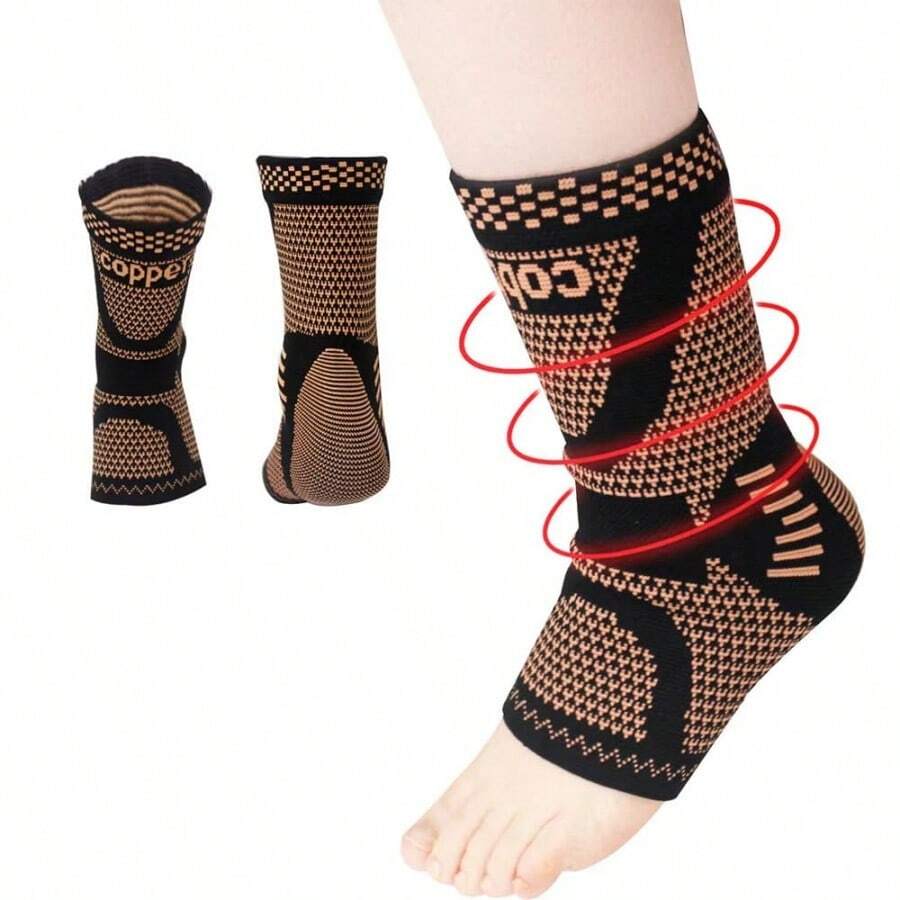 Copper Ankle Support Compression Sleeves For Men And Women Suitable For Hiking Basketball Volleyball Rugby Mountaineering Hiking Sports Fitness(Single Pack) Gym Accessories