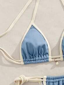 Ladies New European & American Style Bikini Set Set, Bikini Top And Bottom Vacation Beach Summer - Dusty Blue - View 4