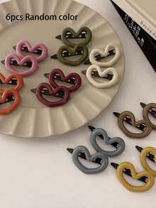 6pcs/3 Pairs Cute & Sweet Pink Heart Shape Hair Clips, Versatile Side-Bang Hair Accessories Bangs Clips, Random Colors