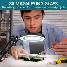 2-In-1 8X Magnifying Glass With Lamp, LED Magnifying Lamp With 3 Colour Modes, 10 Brightness Levels, Dimmable, Magnifying Light With Large Base/Clamp, Magnifying Glass Table Lamp For Hobby Crafts Reading Sewing Carving - Black - View 7