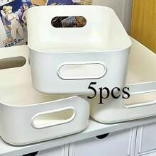 5pcs Small White Rectangular Desktop Storage Boxes - Minimalist Space-Saving Design, Organizes Keys, Cosmetics, Kitchen Items And Drawer Clutter - Home, Bedroom And Office Organization And Shelving Baskets