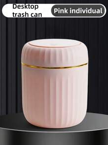 1PCOne-Piece Small Office Trash Can, Plastic Trash Can With Lid, 16.5cm High, Small Trash Can For Desktop And Coffee Area, White, Kitchen, Bathroom, Family, Household Items