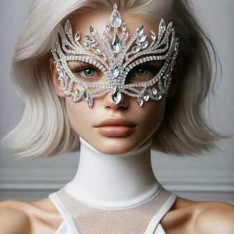 1pc Fashionable Rhinestone Decor Geometric Hollow Mask, Party/Masquerade Accessory Back To School